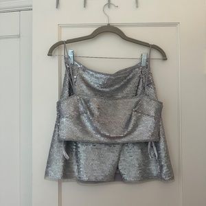White Fox Sequin Wrap Skirt & Cropped Top Set